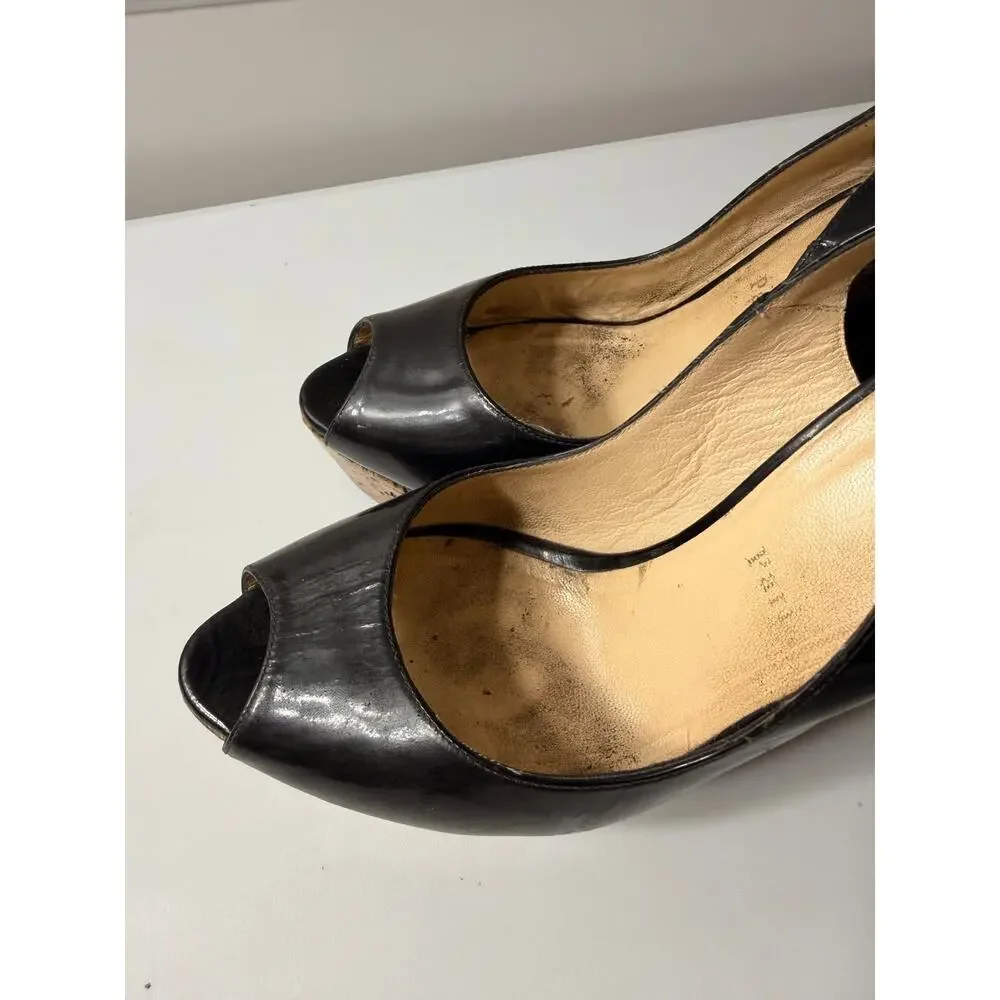 Louboutin Black Patent Leather Cork Platform Wedges EU 42